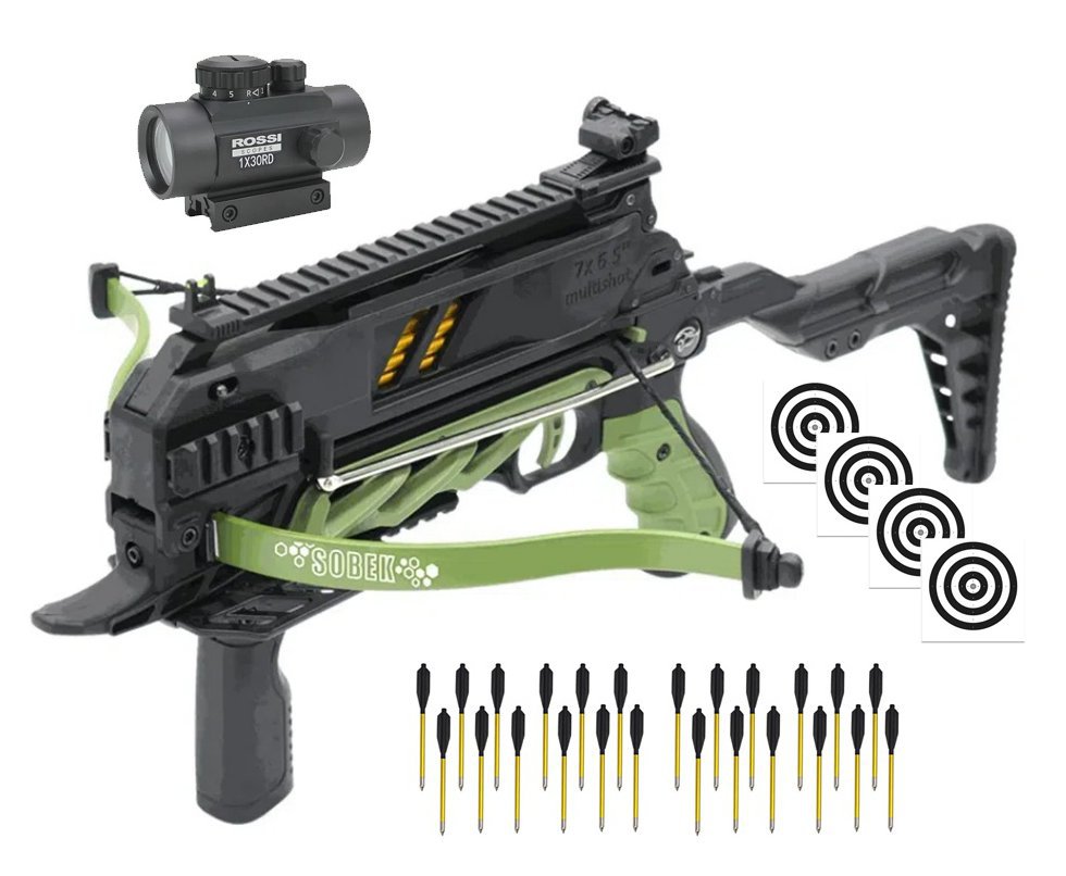 Balestra Besta MK-TCS3-G 80 Libras com carregador 7 setas - Man Kung + Alvos + Red Dot + Kit Setas