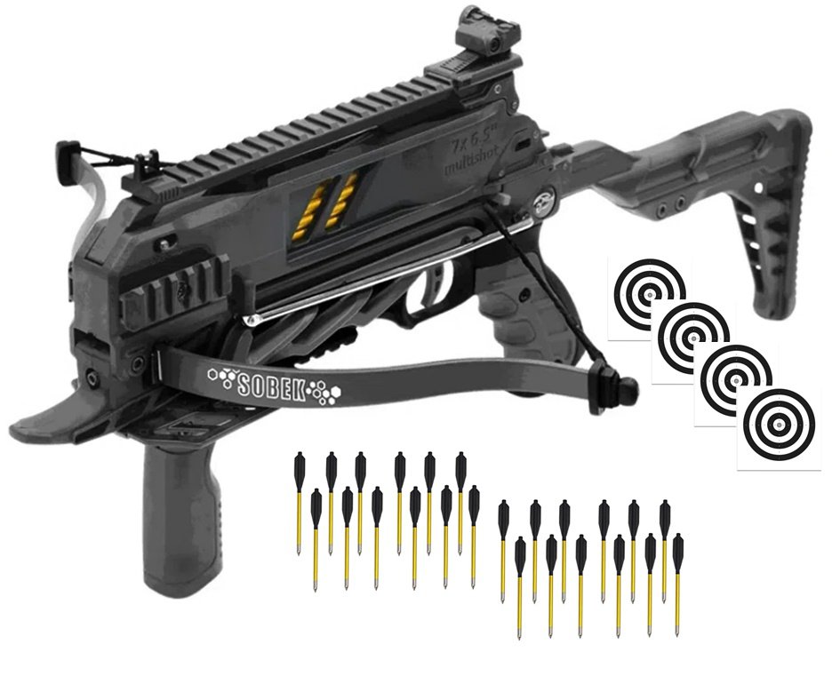 Balestra Besta MK-TCS3-BK 80 Libras com carregador 7 setas - Man Kung + Alvos + Kit Setas