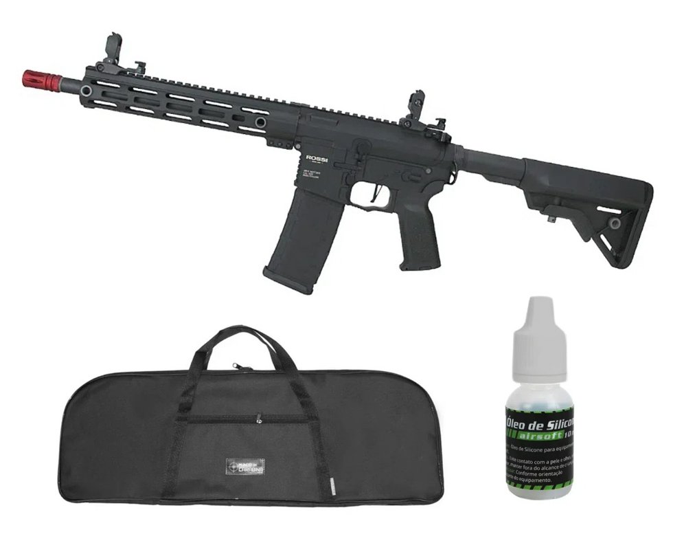 Rifle de Airsoft AEG AR15 Neptune 10" Plus Gatilho ETU Programável 6mm - Rossi + Capa + Óleo de Silicone