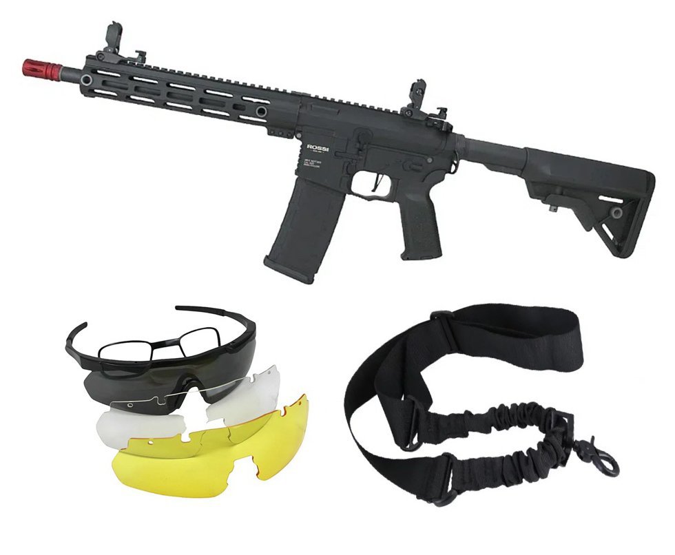 Rifle de Airsoft AEG AR15 Neptune 10" Plus Gatilho ETU Programável 6mm - Rossi + Bandoleira + Óculos de Proteção Tático
