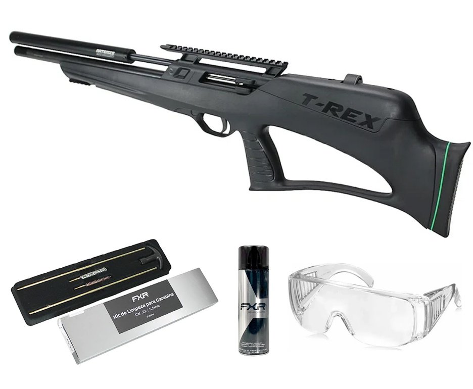 Carabina de Pressão PCP Artemis T-REX Bullpup 5,5mm com Válvula Reguladora  - Fixxar + Desengripante / Anticorrosivo + Óculos de Proteção + Kit Limpeza
