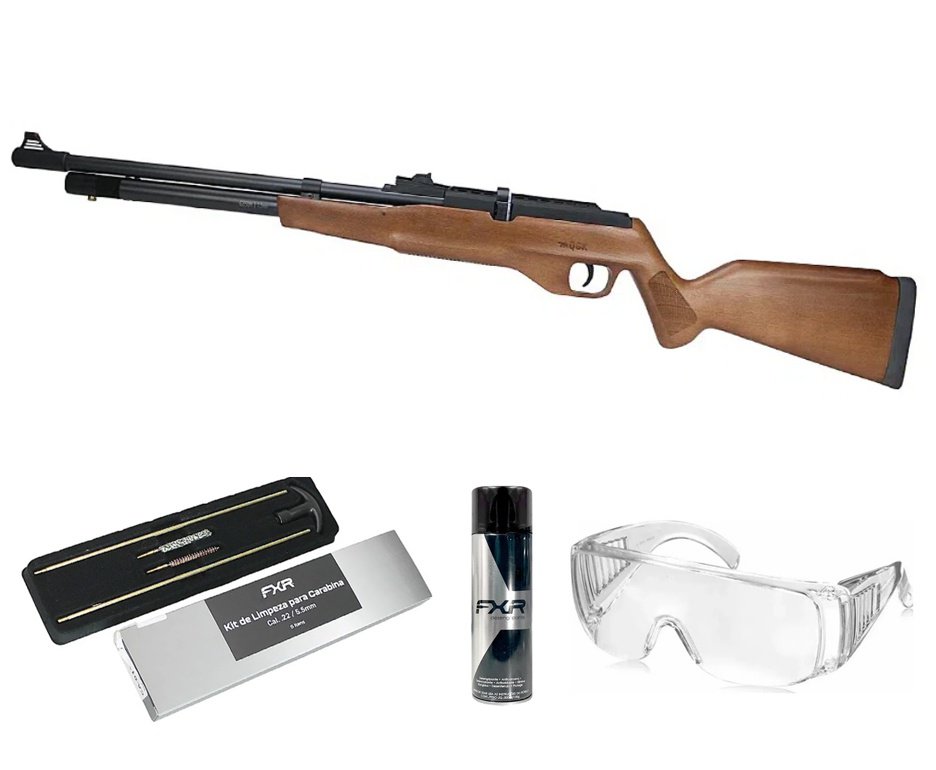 Carabina de Pressão PCP G850M Madeira Cal 5,5mm Nova Vista QGK + Desengripante / Anticorrosivo + Óculos de Proteção + Kit Limpeza