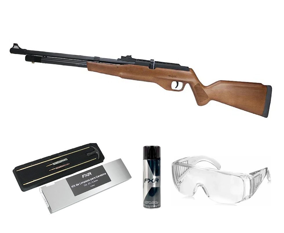 Carabina de Pressão PCP G850M Madeira Cal 5,5mm Nova Vista QGK + Desengripante / Anticorrosivo + Óculos de Proteção + Kit Limpeza