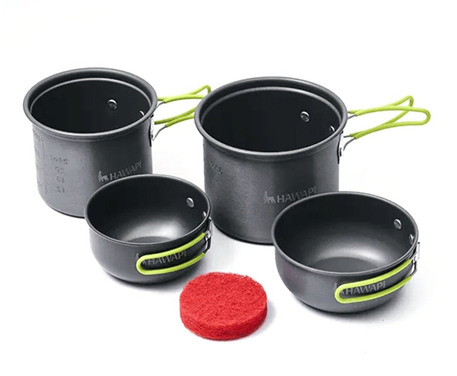 Conjunto de Panelas Camping Hawapi 4 Peças Ultraleve Verde Limão