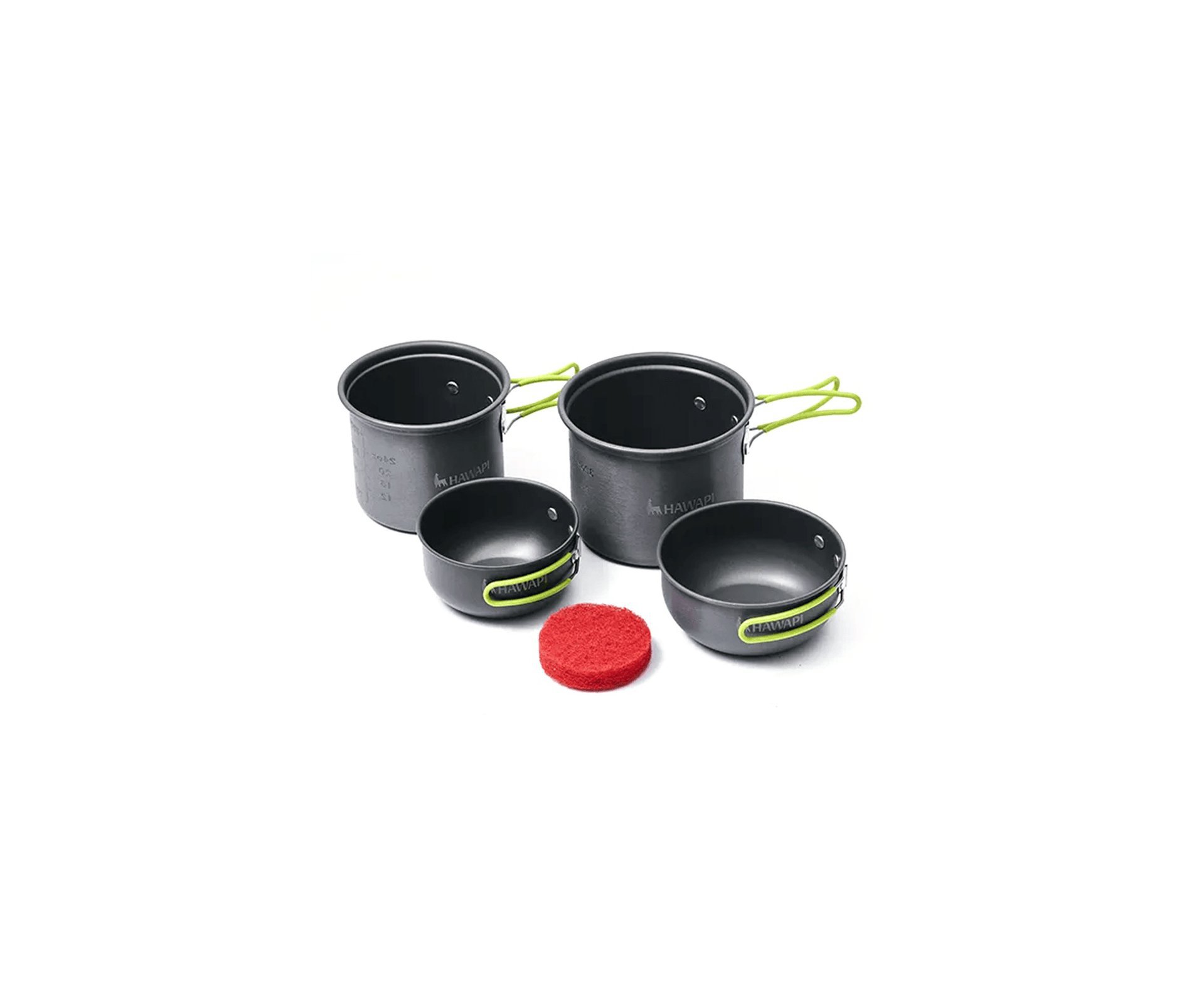 Conjunto de Panelas Camping Hawapi 4 Peças Ultraleve Verde Limão