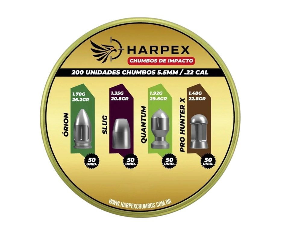 Chumbinho Harpex Combo de Impacto - Orion, Slug, Quantum, Pro Hunter X 5,5mm 200 Un