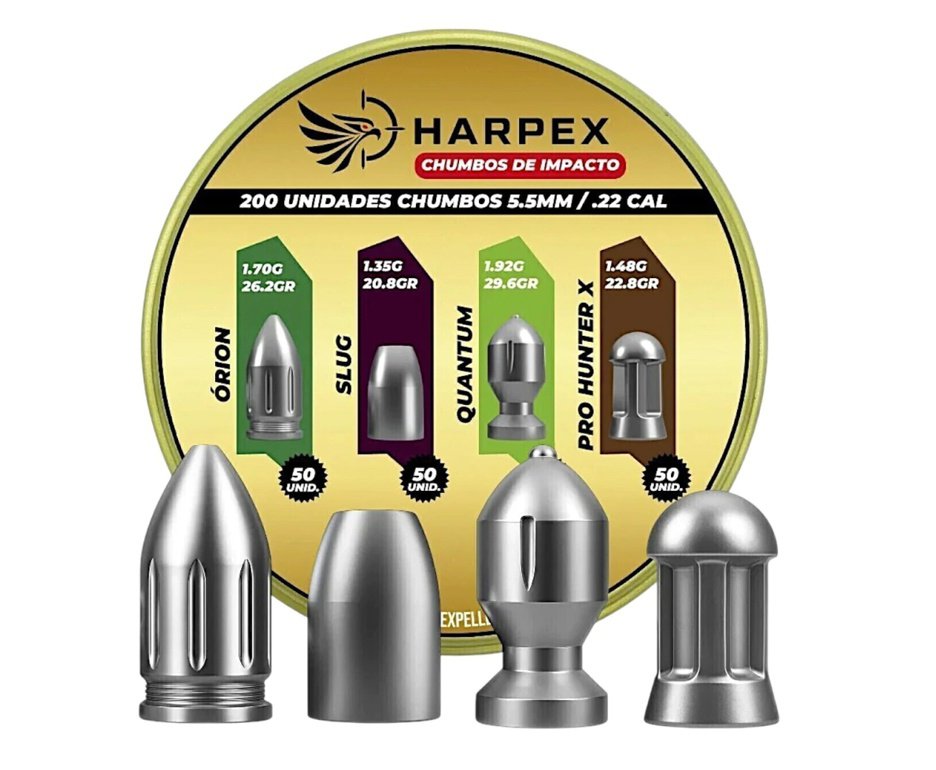Chumbinho Harpex Combo de Impacto - Orion, Slug, Quantum, Pro Hunter X 5,5mm 200 Un