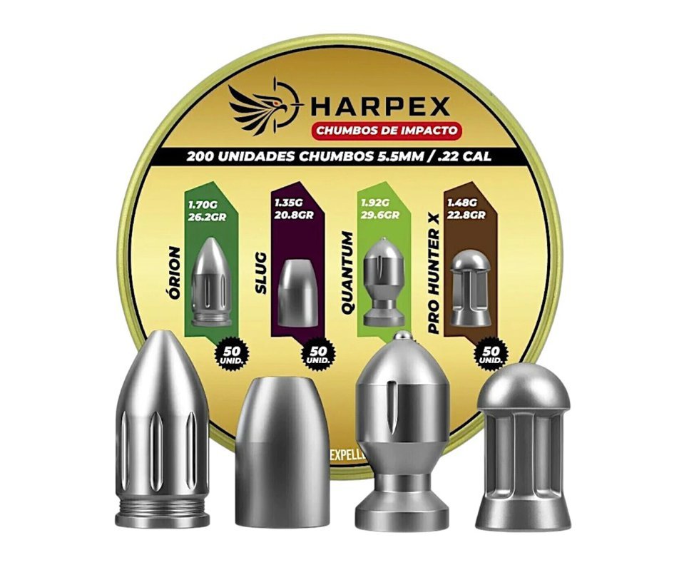 Chumbinho Harpex Combo de Impacto - Orion, Slug, Quantum, Pro Hunter X 5,5mm 200 Un