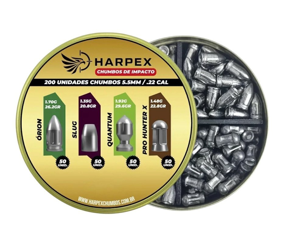 Chumbinho Harpex Combo de Impacto - Orion, Slug, Quantum, Pro Hunter X 5,5mm 200 Un