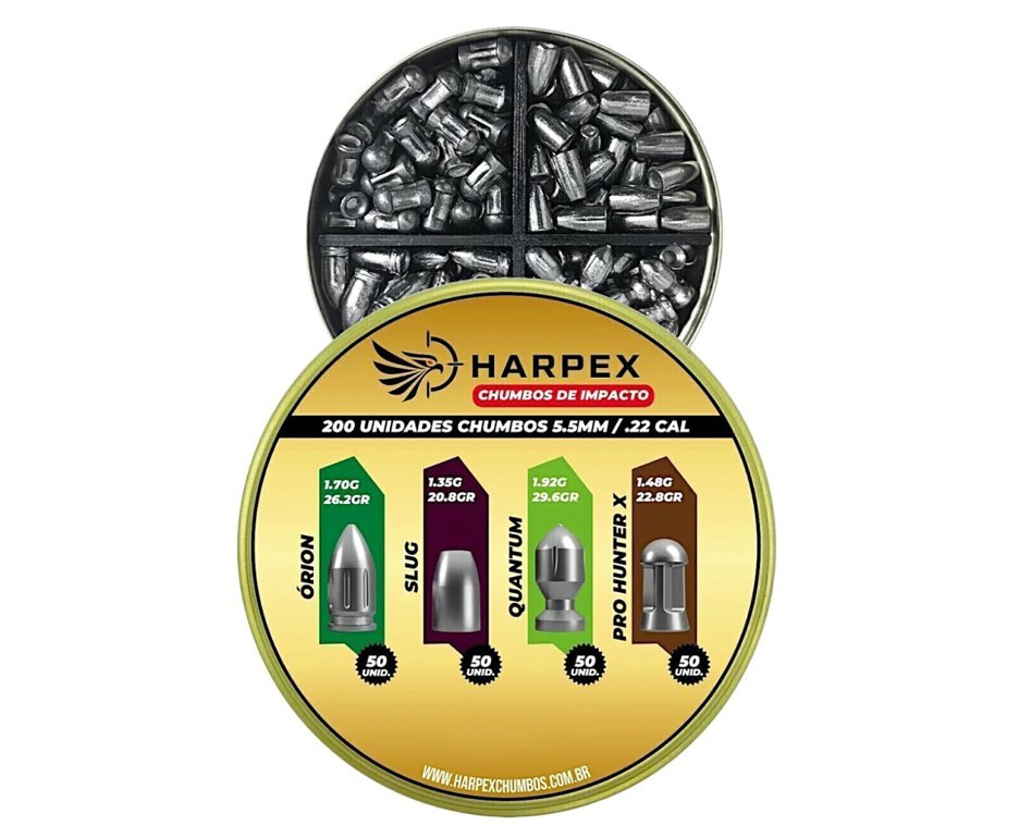 Chumbinho Harpex Combo de Impacto - Orion, Slug, Quantum, Pro Hunter X 5,5mm 200 Un