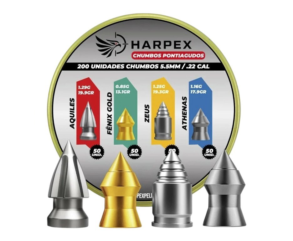 Chumbinho Harpex Combo Pontiagudos - Aquiles, Fênix Gold, Zeus, Athenas 5.5mm (.22) - 200un