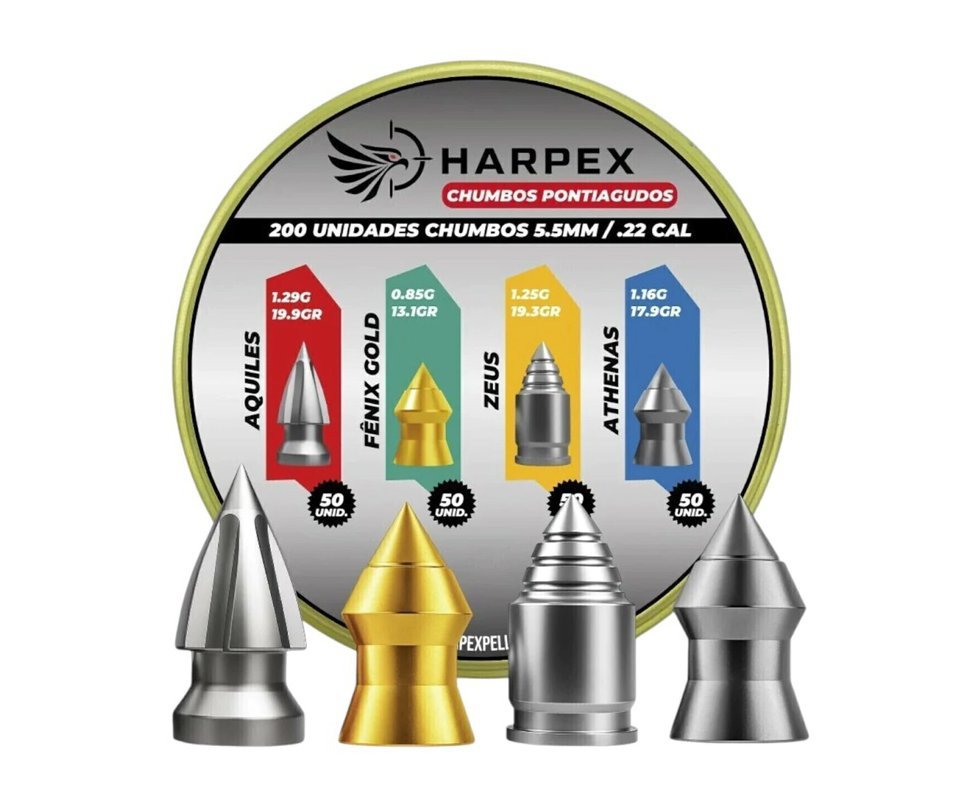 Chumbinho Harpex Combo Pontiagudos - Aquiles, Fênix Gold, Zeus, Athenas 5.5mm (.22) - 200un