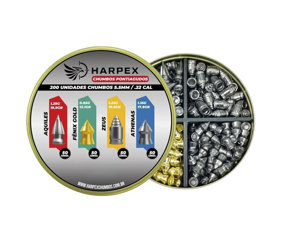 Chumbinho Harpex Combo Pontiagudos - Aquiles, Fênix Gold, Zeus, Athenas 5.5mm (.22) - 200un