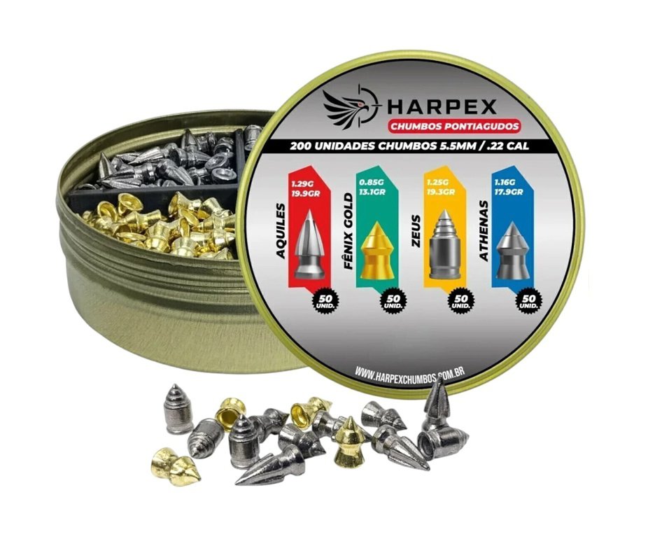Chumbinho Harpex Combo Pontiagudos - Aquiles, Fênix Gold, Zeus, Athenas 5.5mm (.22) - 200un