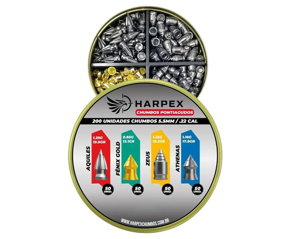 Chumbinho Harpex Combo Pontiagudos - Aquiles, Fênix Gold, Zeus, Athenas 5.5mm (.22) - 200un