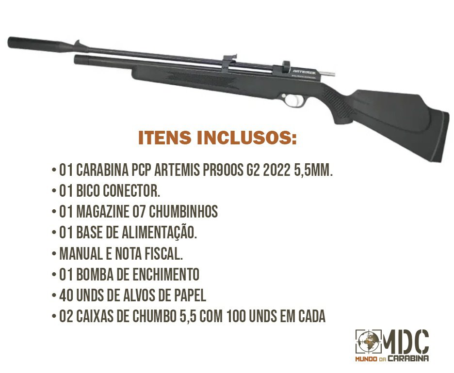 Carabina De Pressão PCP PR900S G2 Polímero 5,5mm New Generation Artemis + Bomba + Alvos + Chumbo