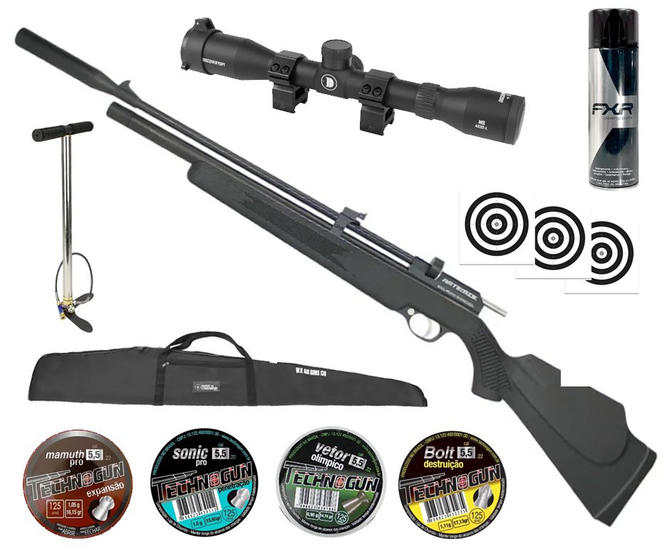Carabina de Pressão PCP Artemis T-REX Montecarlo 5.5mm com Válvula Reguladora - FXR + Bomba + Alvos + Capa + Desengripante/Anticorrosivo + Chumbos