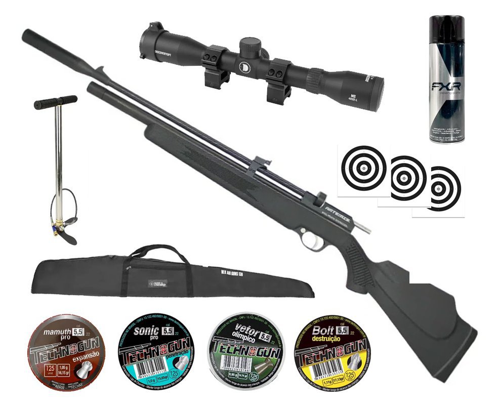 Carabina de Pressão PCP Artemis T-REX Montecarlo 5.5mm com Válvula Reguladora - FXR + Bomba + Alvos + Capa + Desengripante/Anticorrosivo + Chumbos