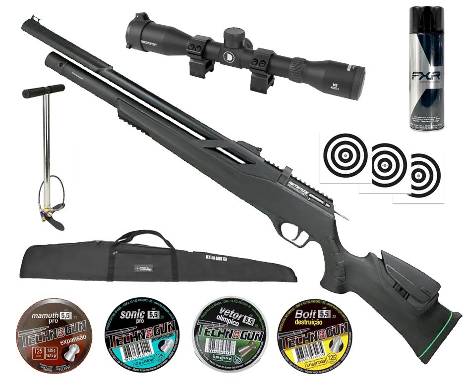 Carabina de Pressão PCP Artemis T-REX Montecarlo 5.5mm com Válvula Reguladora - FXR + Bomba + Alvos + Capa + Desengripante/Anticorrosivo + Chumbos