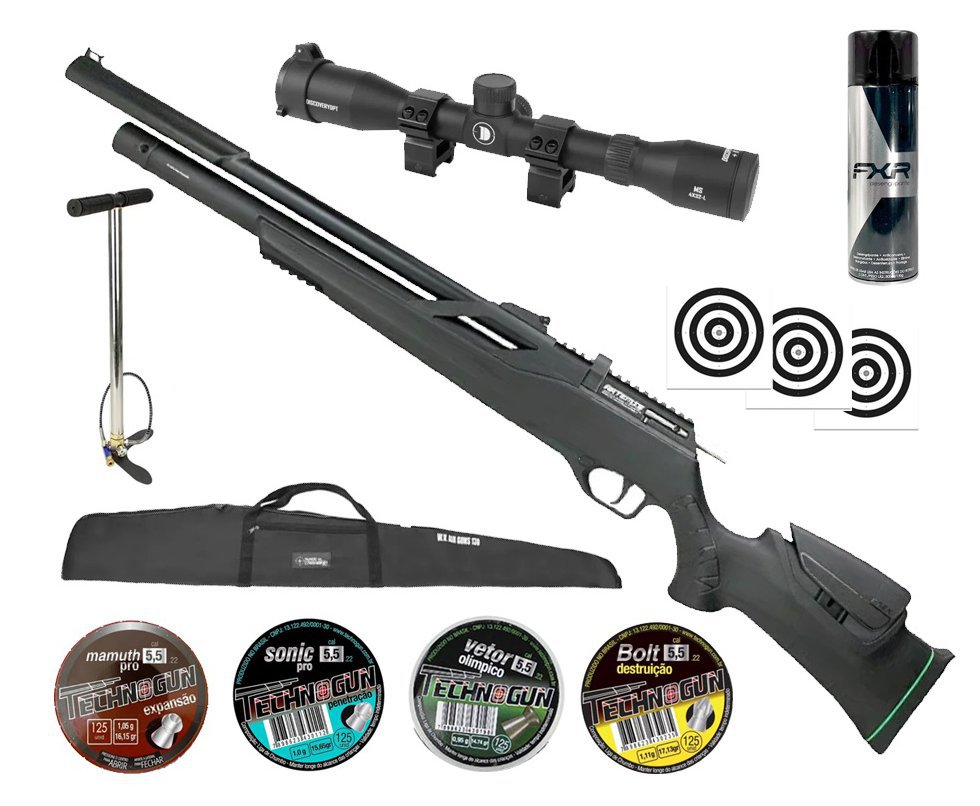 Carabina de Pressão PCP Artemis T-REX Montecarlo 5.5mm com Válvula Reguladora - FXR + Bomba + Alvos + Capa + Desengripante/Anticorrosivo + Chumbos