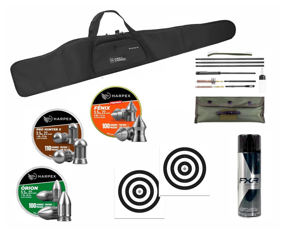 Capa Almofadada + Chumbinho 5,5 Harpex Fenix/Pro-Hunter X/Orion + Kit de Limpeza + Desengripante/ Anticorrosivo + Alvos