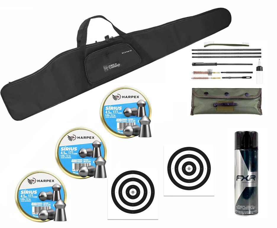 Capa Almofadada + Chumbinho 4,5 Harpex Sírius + Kit de Limpeza + Desengripante/ Anticorrosivo + Alvos