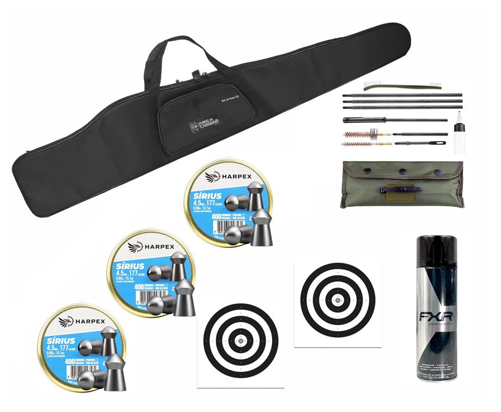 Capa Almofadada + Chumbinho 4,5 Harpex Sírius + Kit de Limpeza + Desengripante/ Anticorrosivo + Alvos