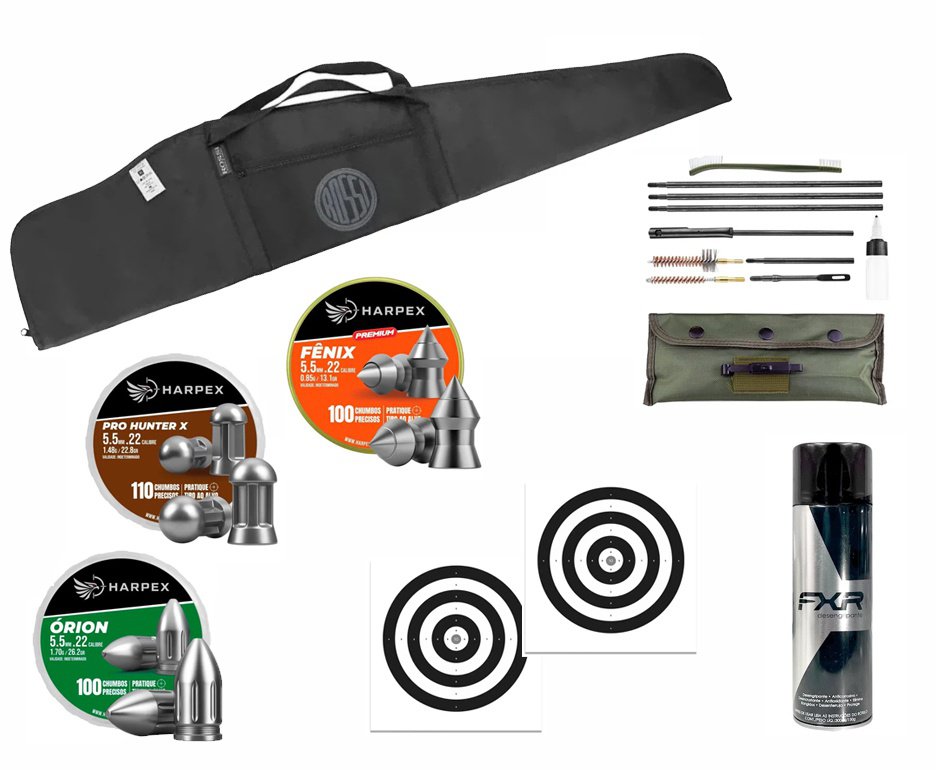 Capa Almofadada Rossi + Chumbinho 5,5 Harpex Fenix/Pro-Hunter X/Orion + Kit de Limpeza + Desengripante/ Anticorrosivo + Alvos