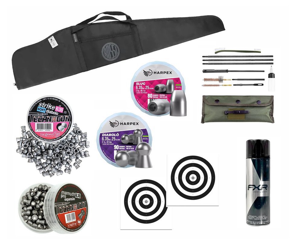 Capa Almofadada Rossi 120 cm+ Chumbinho 6,35 Harpex/Technogun Diabolo/Slug Hollow Point/Strike Diabolo Soft /Mamuth Pro + Kit de Limpeza + Desengripante/Anticorrosivo + Alvos