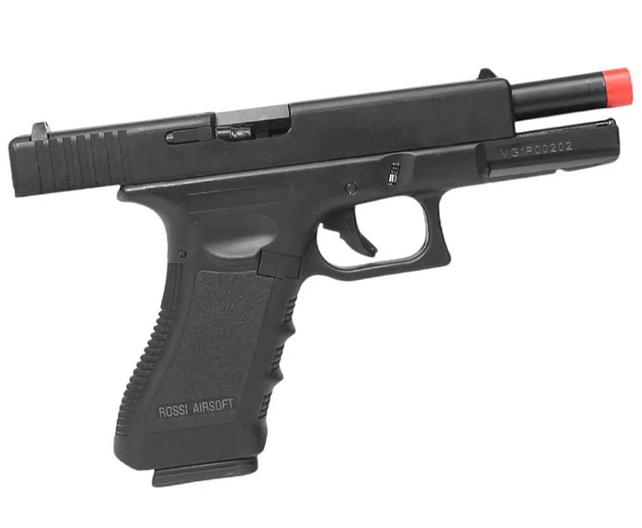 Pistola de Airsoft Gás GBB Glock VG V17 Blowback 6mm - Rossi + Case + BBS + Green Gás + Óleo de Silicone + Alvos