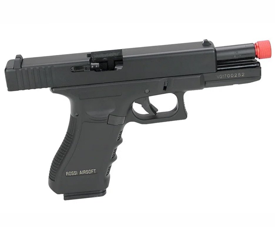 Pistola de Airsoft Gás GBB Glock VG V17 Full Metal Blowback 6mm - Rossi + Case + BBS + Green Gás + Óleo de Silicone + Alvos