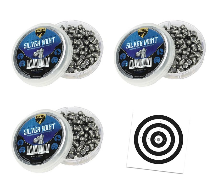 Kit 03 Cx Chumbinho De Pressão Tuareg Premium Silver Point 5,5 + Alvos
