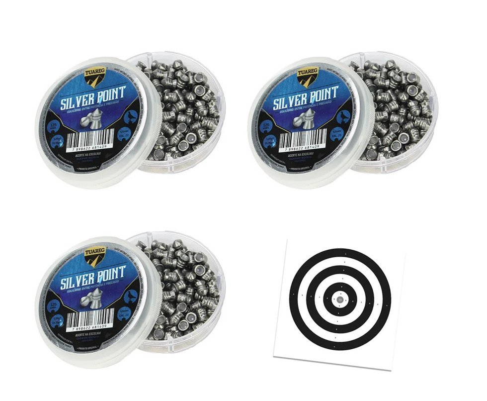Kit 03 Cx Chumbinho De Pressão Tuareg Premium Silver Point 5,5 + Alvos