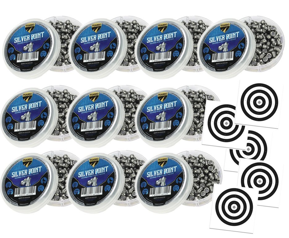 Kit 10 Cx Chumbinho De Pressão Tuareg Premium Silver Point 5,5 + Alvos