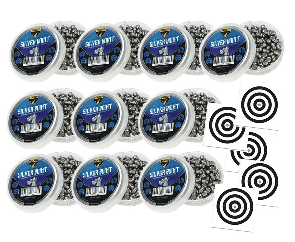 Kit 10 Cx Chumbinho De Pressão Tuareg Premium Silver Point 5,5 + Alvos