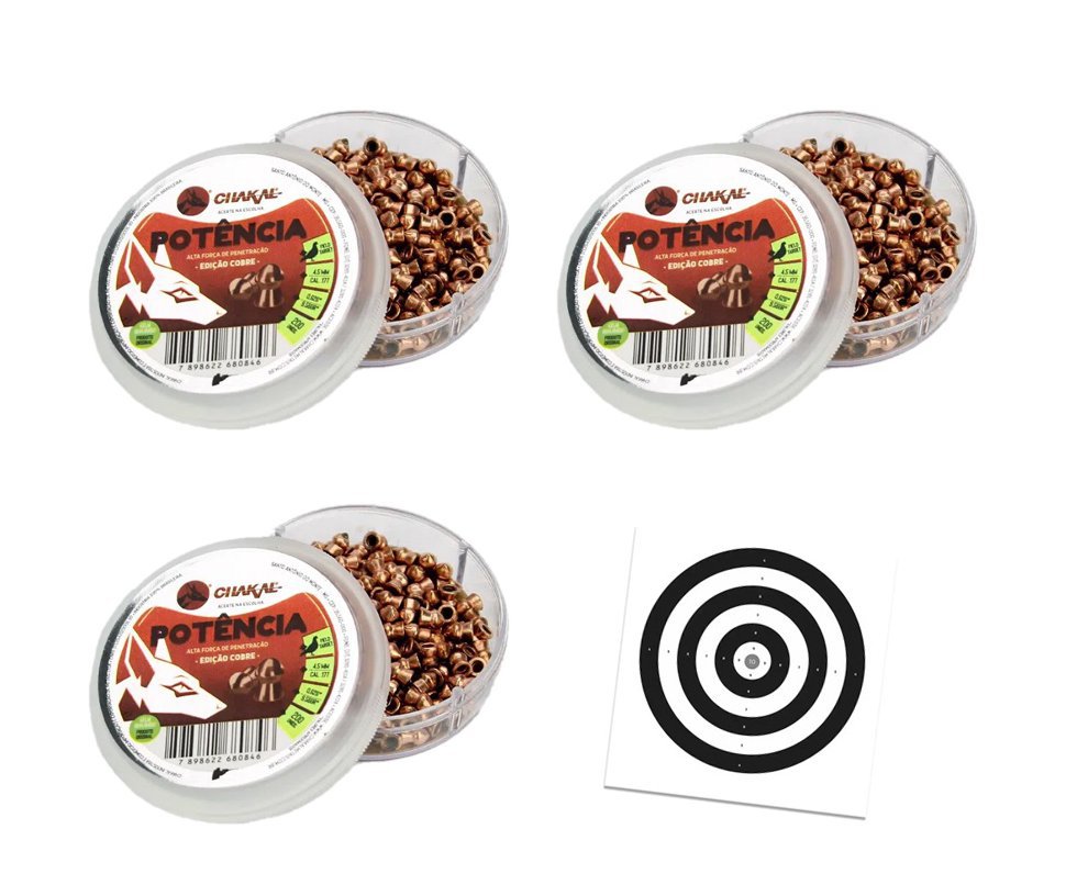 Kit 03 Cx Chumbinho De Pressão Premium Potencia Cobreado 4,5mm + Alvos