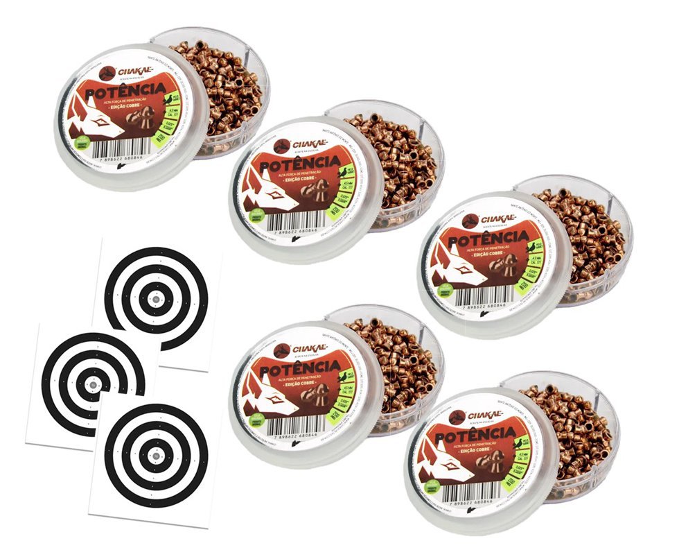 Kit 05 Cx Chumbinho De Pressão Premium Potencia Cobreado 4,5mm + Alvos