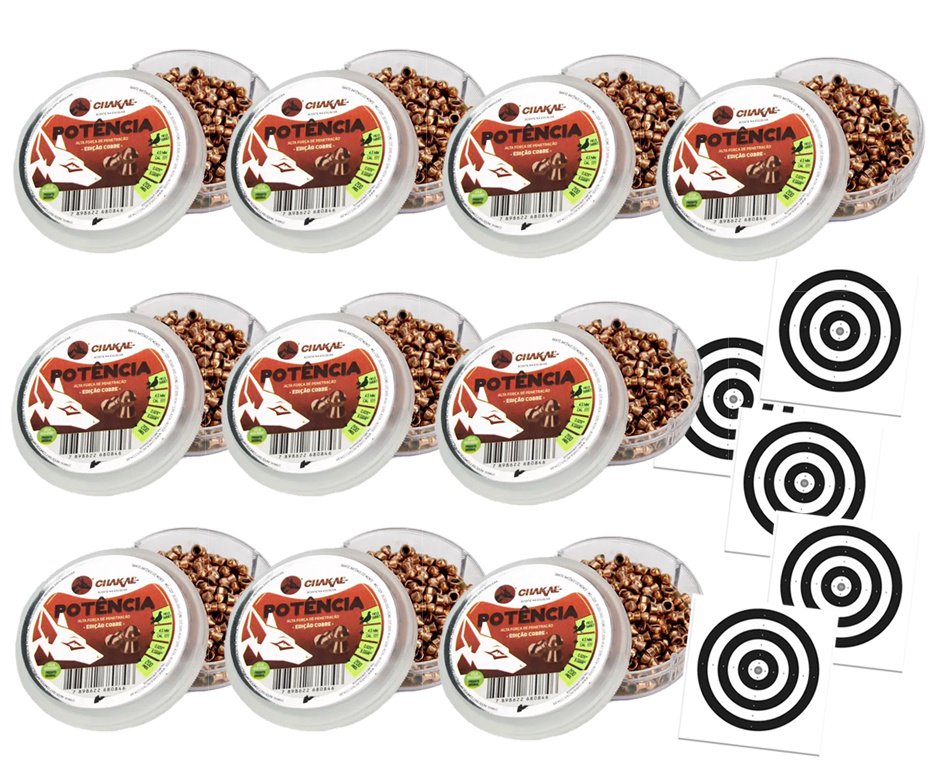 Kit 10 Cx Chumbinho De Pressão Premium Potencia Cobreado 4,5mm + Alvos