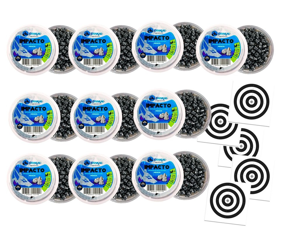 Kit 10 Cx Chumbinho Stalker Premium Alta precisão e penetração 1,8g 5,5 - Chakal + Alvos