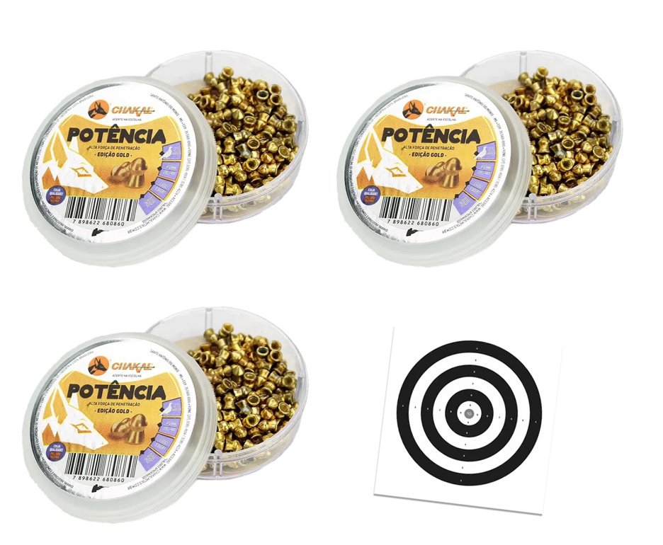 Kit 03 Cx Chumbinho De Pressão Premium Potencia Gold 4,5mm Perfuração + Alvos
