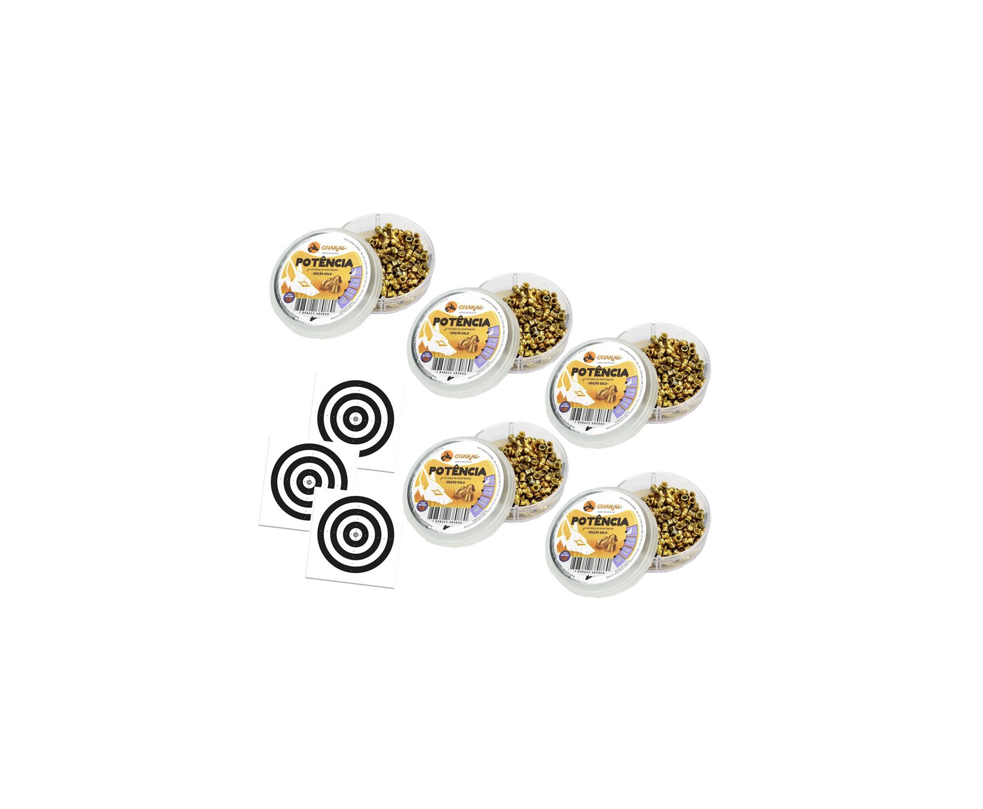 Kit 05 Cx Chumbinho De Pressão Premium Potencia Gold 4,5mm Perfuração + Alvos