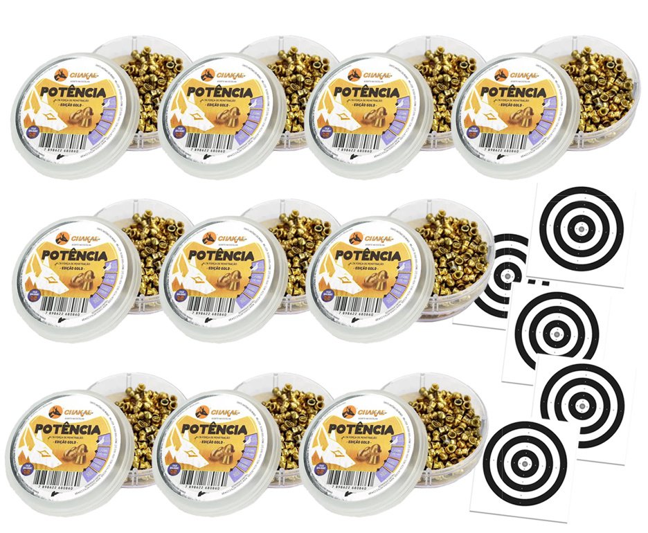 Kit 10 Cx Chumbinho De Pressão Premium Potencia Gold 4,5mm Perfuração + Alvos