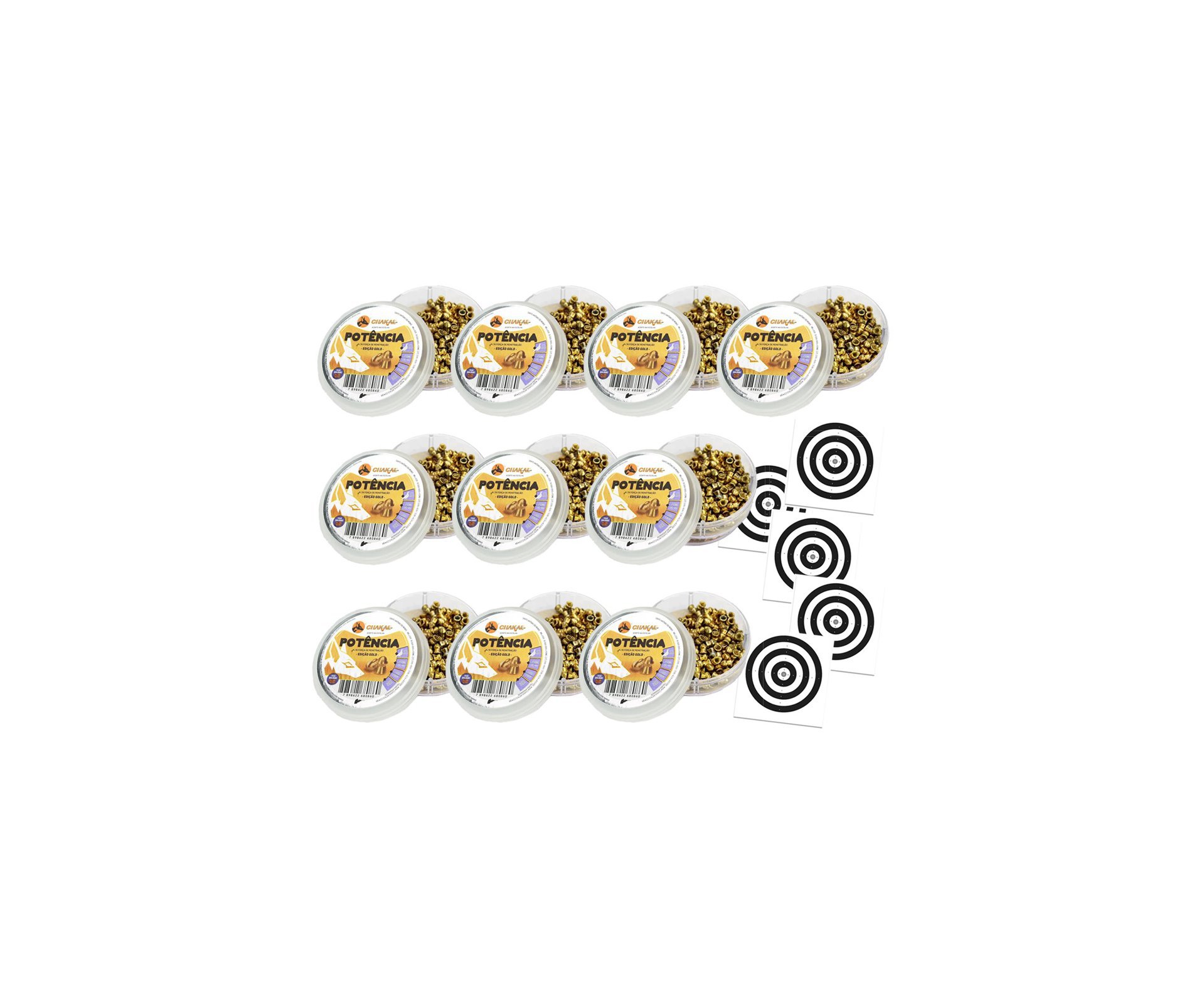 Kit 10 Cx Chumbinho De Pressão Premium Potencia Gold 4,5mm Perfuração + Alvos
