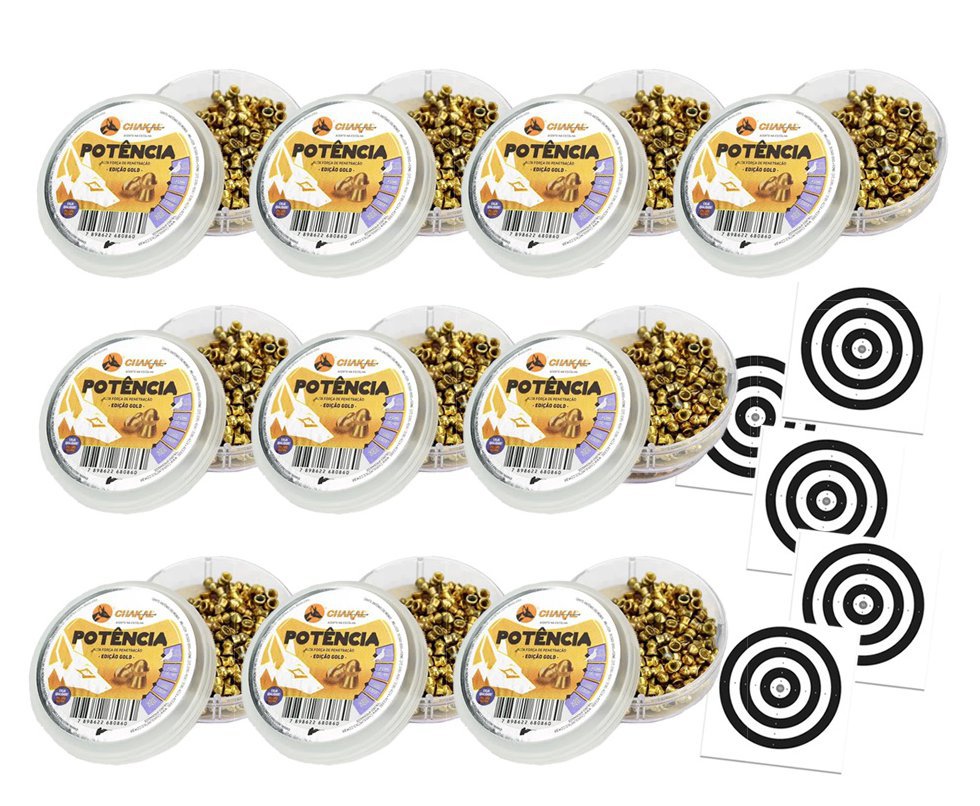 Kit 10 Cx Chumbinho De Pressão Premium Potencia Gold 4,5mm Perfuração + Alvos