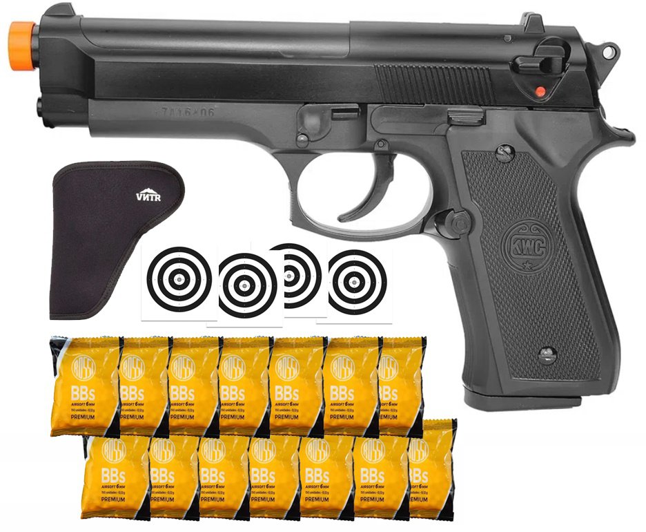 Pistola De Airsoft Beretta M92 Spring Cal 6.0 Mm Kwc + BBS + Alvos