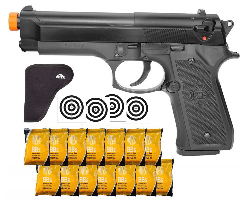 Pistola De Airsoft Beretta M92 Spring Cal 6.0 Mm Kwc + BBS + Alvos