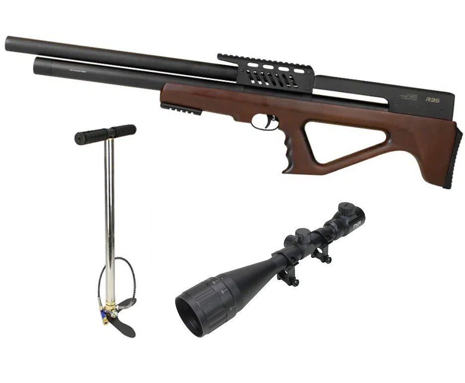 Carabina de Pressão PCP R35 Bullpup Madeira 6,35mm - Rossi + Bomba + Luneta 4-16x50