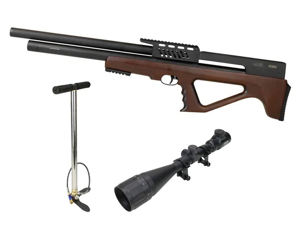 Carabina de Pressão PCP R35 Bullpup Madeira 6,35mm - Rossi + Bomba + Luneta 4-16x50