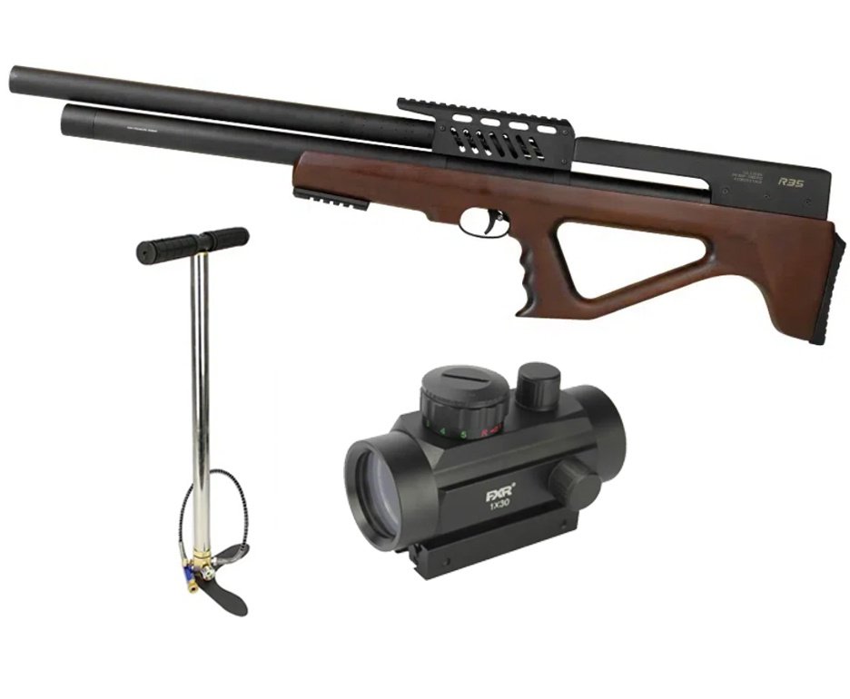 Carabina de Pressão PCP R35 Bullpup Madeira 6,35mm - Rossi + Bomba + Red Dot 1x30