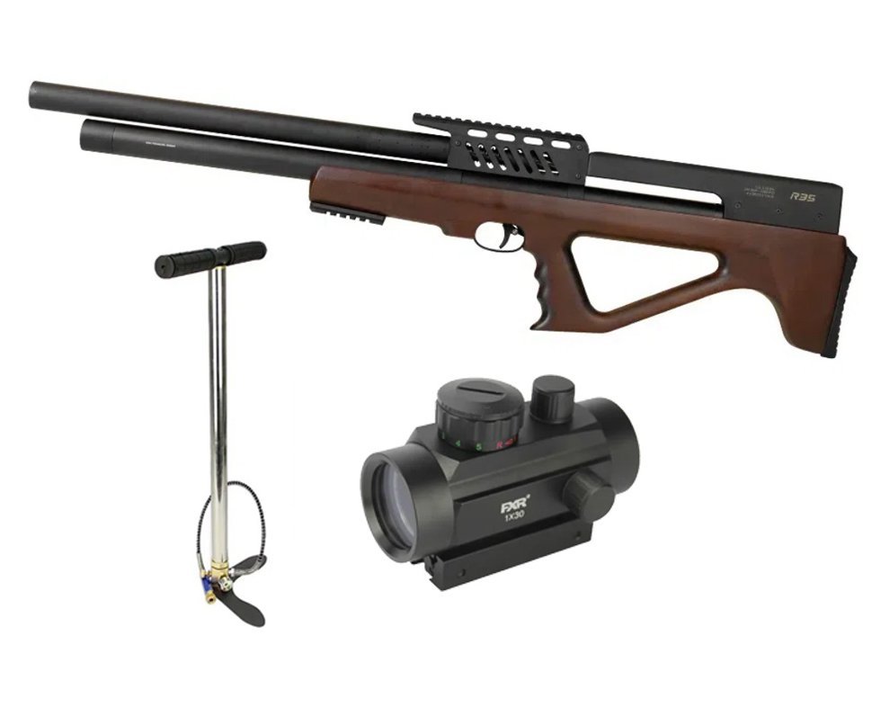 Carabina de Pressão PCP R35 Bullpup Madeira 6,35mm - Rossi + Bomba + Red Dot 1x30